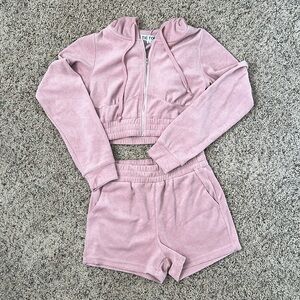 Tic Toc Dusty Pink Terry Hoodie/Shorts Set - Size Large